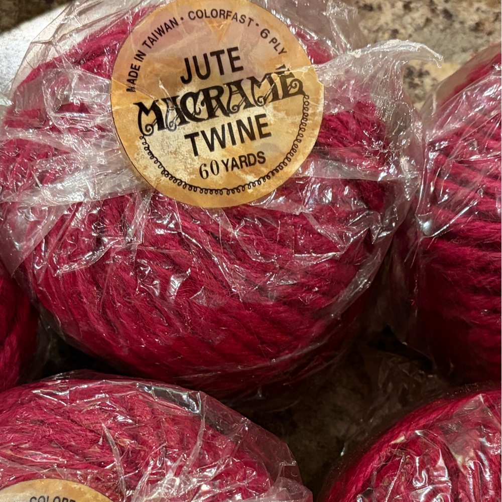 5 NWT Cranberry/Red Jute Twine -6 ply - 60 yards